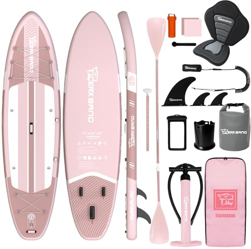 TIGERXBANG Aufblasbares Paddle Board mit Sitz, 335 x 86 x 15 cm Stand Up Paddling Board für Erwachsene/Kinder, Komplettes ISUP-Surf-Set für 2+1 Personen/Familie