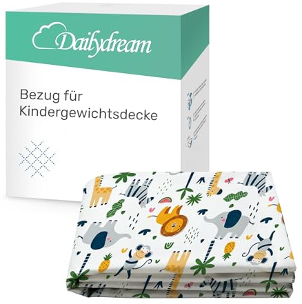 Dailydream Bezug für Kinder-Gewichtsdecke 90x120cm, Baumwolle, Motiv Safari | Waschbarer Wechselbezug aus atmungsaktiver Baumwolle für Kinder-Gewichtsdecken, weich und hautfreundlich.