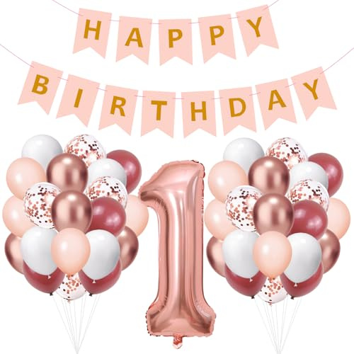 1. Geburtstag Roségold Luftballons Set, Geburtstagsdeko 1 jahr