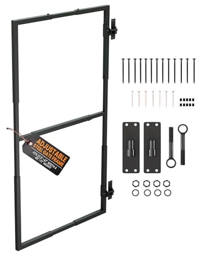 GateMate Adjustable Steel Gate Frame Kit – Black Heavy-Duty Powder-Coated Garden & Driveway Gate Frame, Fits 28–48 inch Width & 50–77 inch Height, Fixings Included