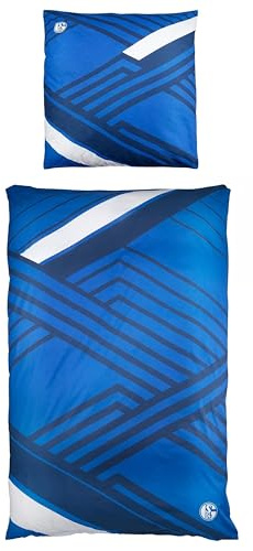 FC Schalke 04 Bettwäsche - Graphic - blau-weiß | 2-teilig | Baumwolle | 135 x 200 cm mit Jutebeutel S04 - Plus Aufkleber Wir lieben Fußball