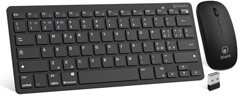 Atlantis Kit Mini Tastiera ultraslim e mouse RF/Bluetooth, italiana QWERTY | ARGO 900Pro, 78 tasti chocolate, per PC/notebook/smartphone/tablet, iOS/Android, nero, cod. P013-LK-8955-WB