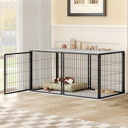 Basics Modulare Hundebox 160x80x80 cm aus Stahl mit Rostschutz, Sicherheitsdeckel, Verstellbarer Tür & PVC-Auflage, Schwarz