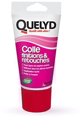 Quelyd Colle Papiers Peints Finitions et Retouches – Colle Raccord Papiers Peints – Colle Frises Papiers Peints et Décoration – Sans Solvant – Couleur : Blanc Crème – Tube 100 g