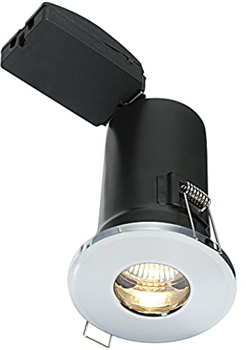 Saxby 50686 50W shieldPLUS MV IP65 Recessed Fixed Fire Rated Downlight GU10 Ceiling Spotlight - Chrome