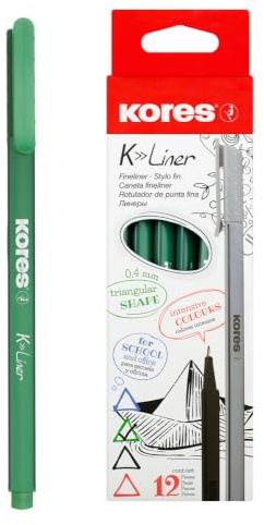 Kores Fineliner 0,4 mm mit metallgefasste Spitze, Grün, 12 Stück