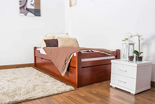Einzelbett/Gästebett Easy Premium Line K1/1h inkl. 2. Liegeplatz und 2 Abdeckblenden, 90 x 200 cm Buche Vollholz massiv Kirschfarben