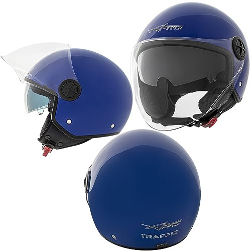 Casque Moto Scooter Jet Double Visiere pare-soleil ECE 22 Bleu M