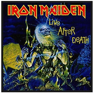 Iron Maiden Patch Live After Death Logo Official Black Woven (10cm x 11cm) Accessory Size