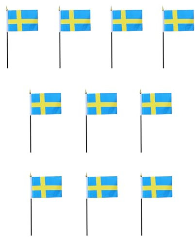Sonia Originelli 10er Set Tischfahnen Handflaggen Mini Fähnchen Fussball Fan Anfeuern Farbe Schweden