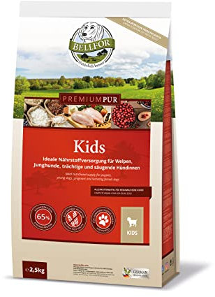 Bellfor Premium PUR Kids Glutenfrei Hundefutter für Welpen Ideale Nährstoffversorgung für Welpen, Junghunde, trächtige und säugende Hündinnen 2,5 kg