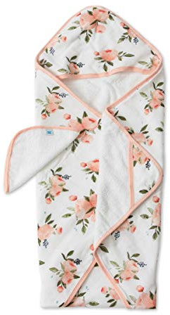 Little Unicorn | Cotton Hooded Towel & Wash Cloth - Cape de bain & Gant de toilette coton (Watercolor Roses Set)
