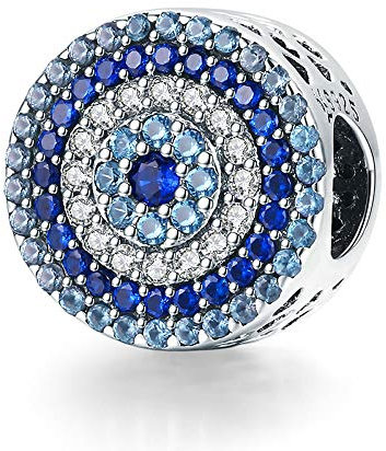 Breloque œil porte-bonheur bleu en argent sterling 925 avec oxyde de zirconium bleu pour collier et bracelet