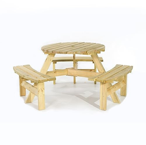BrackenStyle Brentwood 6-Seat Round Wooden Picnic Table, Green | Durable Pub Bench, Commercial Grade Thick Timbers