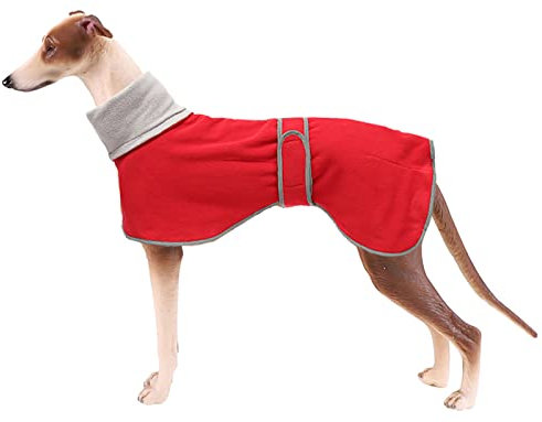 Morezi Winter Hundemantel mit reflektierender Leiste, weiches Polyester-Fleece, verstellbares Band, für Windhunde, Lurcher und Rennhunde-Rot-L