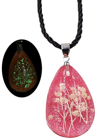 BYFRI Kristall Getrocknete Blumen-Halskette Harz Halsketteclavicle Kette transparente Wassertropfen, Schmuck für weiblichen Red