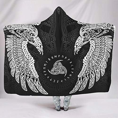 Wandlovers Super Weich Mit Kapuze Decken Keltisch Odins Raben Huginn und Muninn Wikinger Krähe Druck Warmer Winter Plüsch Sherpa Blanket 150x200cm