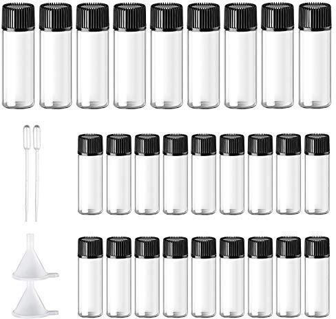 LUCKNIGHT 24 PCS 5ml Small Glass Bottles, Empty Sample Vials, Essential Oil Bottle, for Essential Oil, Massage, with Screw Cap, Bonus 2 Pcs Mini Funnels