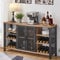 FATORRI Industrieller Weinbarschrank für Likör und Gläser, Bauernhaus-Holz-Kaffeebarschrank mit Weinregal, Sideboard aus Metall und Buffetschrank (139,7 cm, rustikale Eiche)