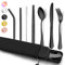 Homikit Campingbesteck, 9-teilig Tragbares Reisebesteck Outdoorbesteck, Edelstahl Camping Besteck Set Messer Gabel Löffel Essstäbchen Metallstrohhalme Reinigungsbürste, Etui & Tasche, Schwarz