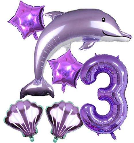 DIWULI Delfin Luftballon Set Zahl 3 - Geburtstag Deko Fisch