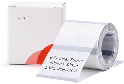 NIIMBOT B21 Etikettendrucker, transparentes Klebeband, 40 x 30mm, Aufkleber, Etiketten, Druckpapier, Versandadresse, Beschriftungsband, wasserfest, ölbeständig, reißfest (Transparent)