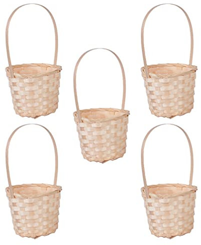 Happyyami 5pcs Rattan Korb Henkel Geschenkkorb Rustikale Blumenvase Landhausstil Hochzeit Party Deko Allzweckkorb Blumen Pflanzen Blumenstrauß 9X17CM