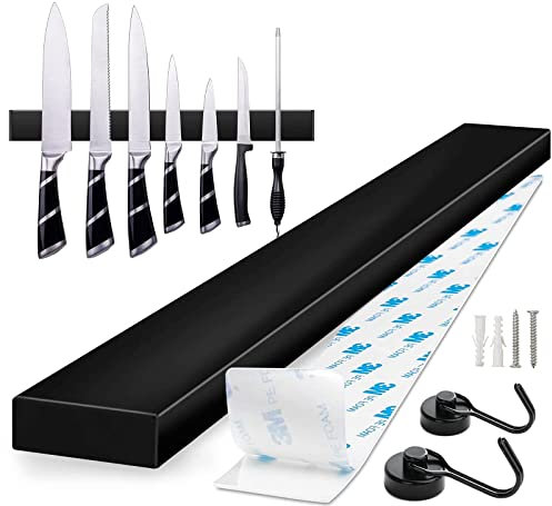 Barre magnétique autocollante en acier inoxydable pour couteaux de cuisine Aimant Couteau Mural pour Les Couteaux, Les Ustensiles et Les Outils - 40 cm - Avec ruban adhésif 3M Noir