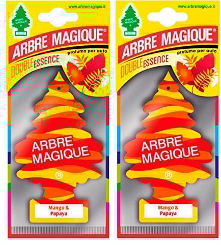 Arbre Magique Mono - Parfum de Voiture Mangue et Papaye, Frais et Léger, Durée Jusqu'à 7 Semaines, Fabriqué en Italie, Lot de 2 Pièces