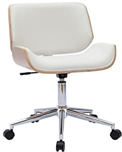 Miliboo Bürostuhl PU weiß mit hellem Holz RUBBENS