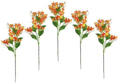 Flair Flower Künstlicher Blütenzweig Zweig Deko Floristik Blüten Kunstpflanze Frühlingsdeko Osterdeko Dekozweig AST Einzelblume Kunstzweig Knospen Hochzeit, Orange, 60x13x10 cm