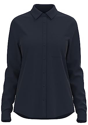 ICHI IHMAIN SH Damen Lange Bluse Langarm Basicbluse aus Reiner Viskose Nachhaltige zertifizierte EcoVero Viskose Hemdkragen Regular Fit, Größe:38, Farbe:Total Eclipse (194010)