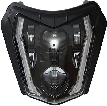 JFG RACING Plaque Phare Moto,E24 LED Phare Avant pour Moto Masque de Carénage pour SX SXF XC XCF XCW EXC EXC SMC SMCR Motocross Enduro Supermotard