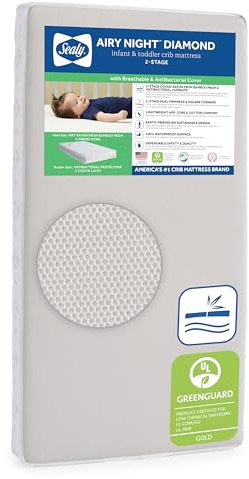 Sealy Baby Airy Night Diamond Breathable Crib Mattress, Made in USA, GREENGUARD GOLD Certified, Supportive & Sustainable Mesh Surface, 2 Stage, Toddler Bed Fit, Safety & Quality Tested, 52x28