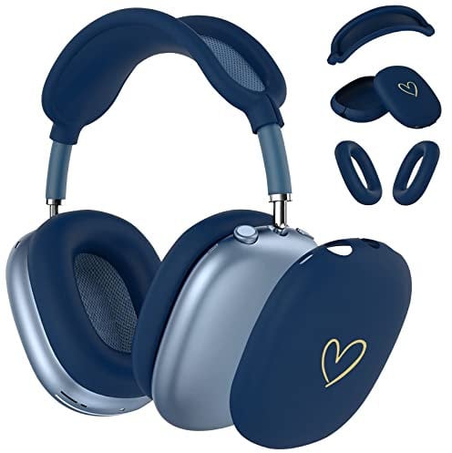 AIIEKZ Case Cover for AirPods Max, Anti-Scratch Soft Silicone with Gold Heart Pattern Ear Cups Case Cover/Ear Pad Cover/Headband Cover for Apple AirPods Max Headphones (Midnight Blue)