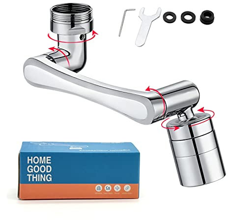 Robinet d'extension multifonction rotatif à 1440 ° VORRINC avec 2 aérateurs réglables pour cuisine, salle de bain, rallonge de robinet à 1080 ° avec aérateurs