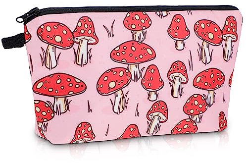 cobee Hippie Pilze Kosmetiktasche, großes Fassungsvermögen Make up Tasche wasserdichter Reißverschluss Reise Kulturbeutel flippiger Blumen Make up Organizer Mini Boho Clutch 21,8 x 14 cm (Pilz B)