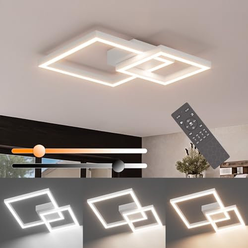 Klighten Deckenlampe Dimmbar LED Deckenleuchte 35W mit Fernbedienung, Wohnzimmerlampe aus Aluminium Modern Deckenbeleuchtung für Schlafzimmer Küche Wohnzimmer Flur, 36 x 36 cm, 3000K-6000K, Weiß