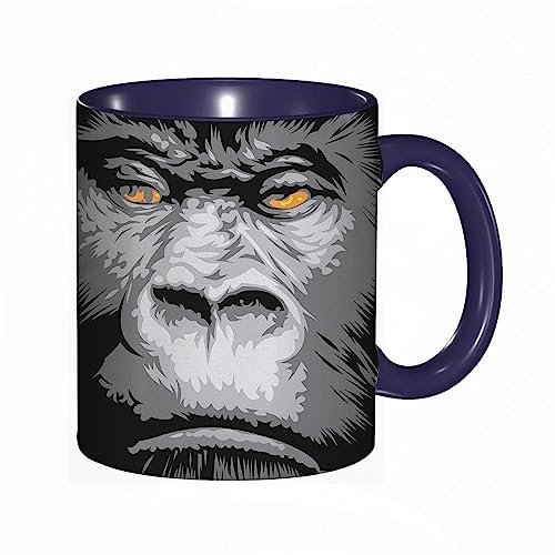 Mug porcelaine finePortrait de gorille en gros plan moderne avec des yeux orange Zoo Jungle Animal Wild Money Graphic.M |Mug humour pour collègue, amis, copains, frères et soeurs |Mug original avec