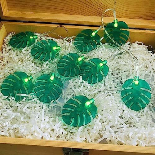 Riaxuebiy Grün Blatt-Lichterkette,Monstera-Blatt-Lichterkette,Batterien-betrieben,Sommer Dschungel-Schlafzimmer Dekoration Palmenblätter Lichter (6m/40led)