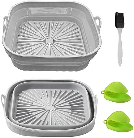 GIGIIS 2 Pièces Pot Carré en Silicone Pliable pour Friteuse à Air Friteuse à air chaud Moule en silicone Réutilisable Airfryer Friteuse à air chaud Accessoires pour Friteuse à Air Micro-Ondes
