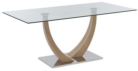 Vente-unique - Esstisch für 6 Personen - Sicherheitsglas, MDF & Edelstahl - Helle Holzfarben - Melodie II