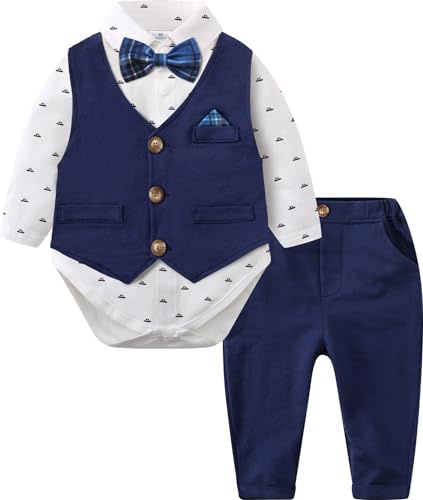 mintgreen Babypojke Kostym, 3 Stycken Formell Outfit Dopdräkt Gentleman Smoking Skjorta & Vest + Byxor