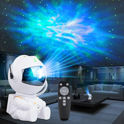 Bawoo Proyector Estrellas Astronauta, LED Proyector Galaxy, Luz Nocturna con Nebulosa,Estrella y Mando a Distancia,Rotación 360° Lampara Proyector Galaxia para Niños y Adultos Decoración Fiestas