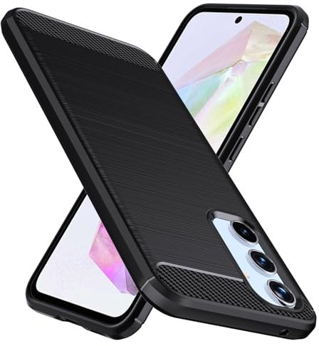 Natbok Custodia Cover per Samsung Galaxy A35 5G,Spazzolata e Fibra di Carbonio Morbido Silicone TPU Cover,Antigraffio, Antiscivolo, Antiurto di Grado Militare e Robusta per Samsung A35 Cover,Nero