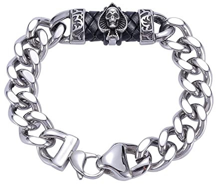 Wycian BFF Bracelets Bracelet Silver Stainless-Steel Spades Skull 20.5cm for Men Couple Valentines Day Jewerly Gifts Upgrade