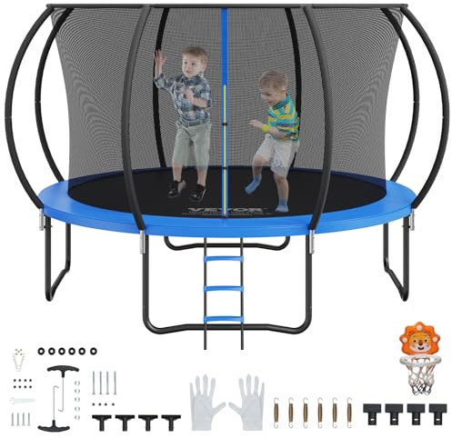 VEVOR Gartentrampolin Trampolin 86 cm Leiternhöhe, Indoor-/Outdoor-Kindtrampolin mit 180 kg Belastbarkeit, Trampoline 360° Sicherheitsnetz Stoßdämpfend, Outdoor Trampoline für Kinder & Erwachsene