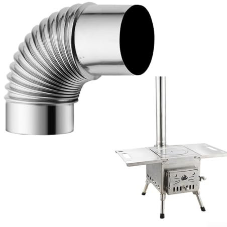 Tubi per canna fumaria per stufa, in acciaio , gomito a 90 gradi, 50 mm, adattatore per tubo della canna fumaria per interni ed esterni e campeggio