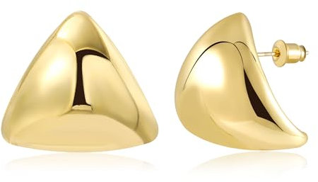 Gold Ohrringe Dreieck Ohrstecker für Damen, Große Klobige Ohrstecker Sterling Silber Große Dreieck Ohrstecker Hypoallergen Große Dicke Ohrringe Statement Dreieck Ohrringe Ohrstecker Damen Mädchen