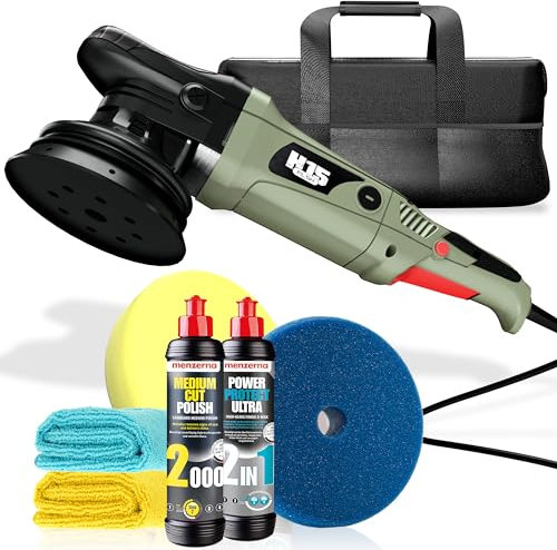 Auto Politur Set | Exzenter Poliermaschine H15 720W 15mm Hub 125mm Stützteller + Menzerna Medium Cut 2000 Politur + Lackversiegelung 2in1 250ml + Polierpad 150mm + 2x Poliertuch | Polierset